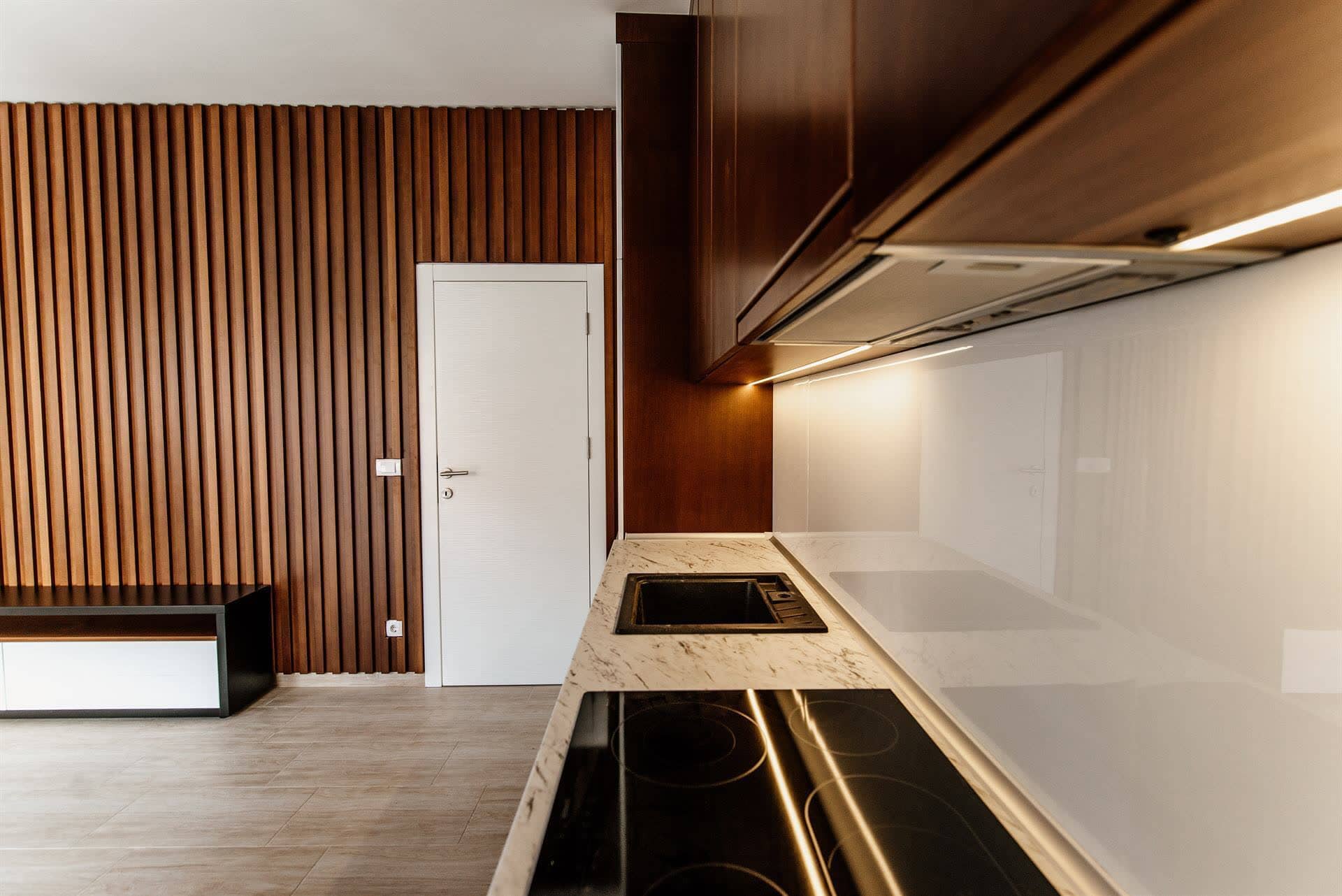 Furnished living room with kitchen