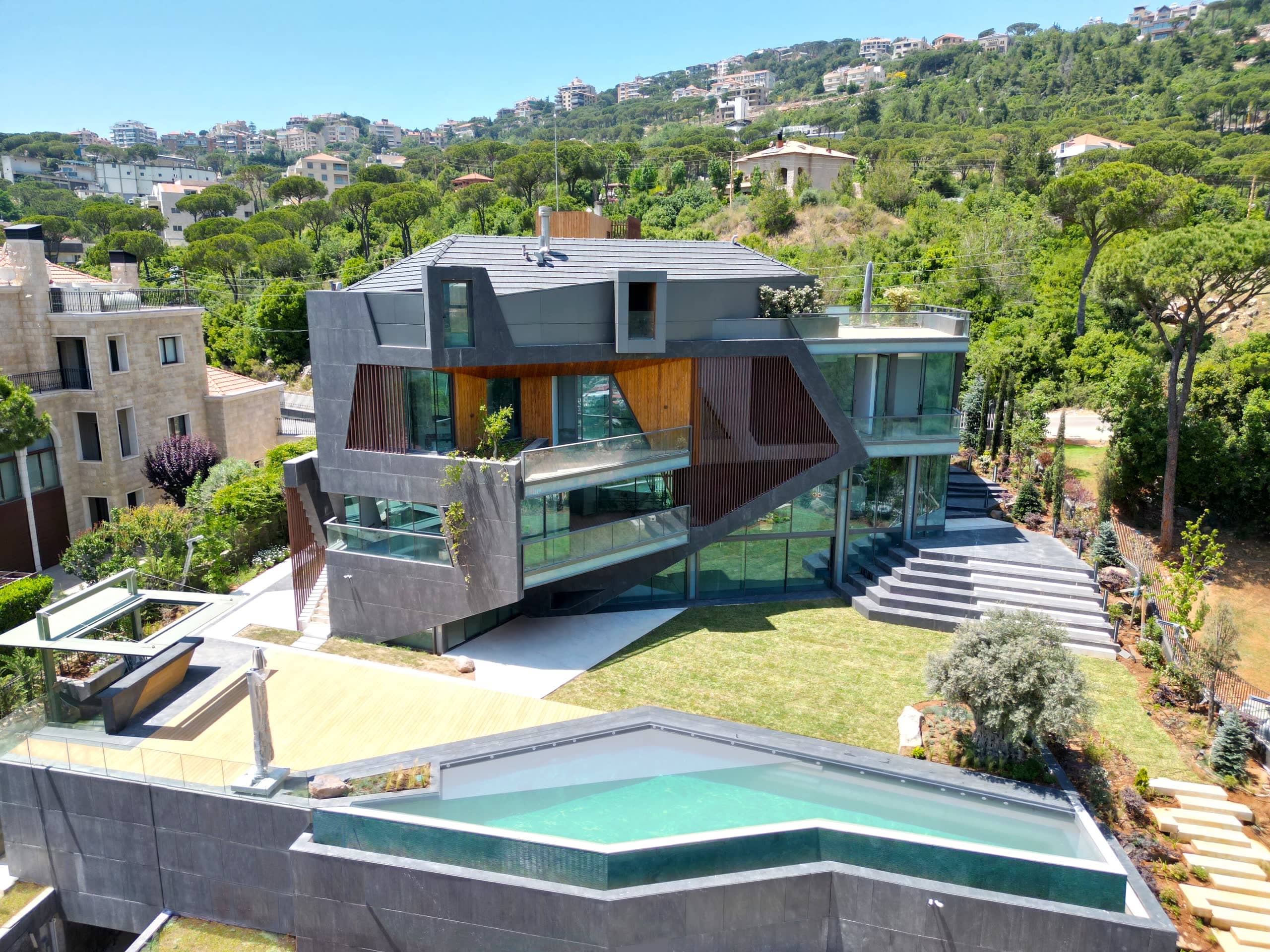 Modern villa from the air